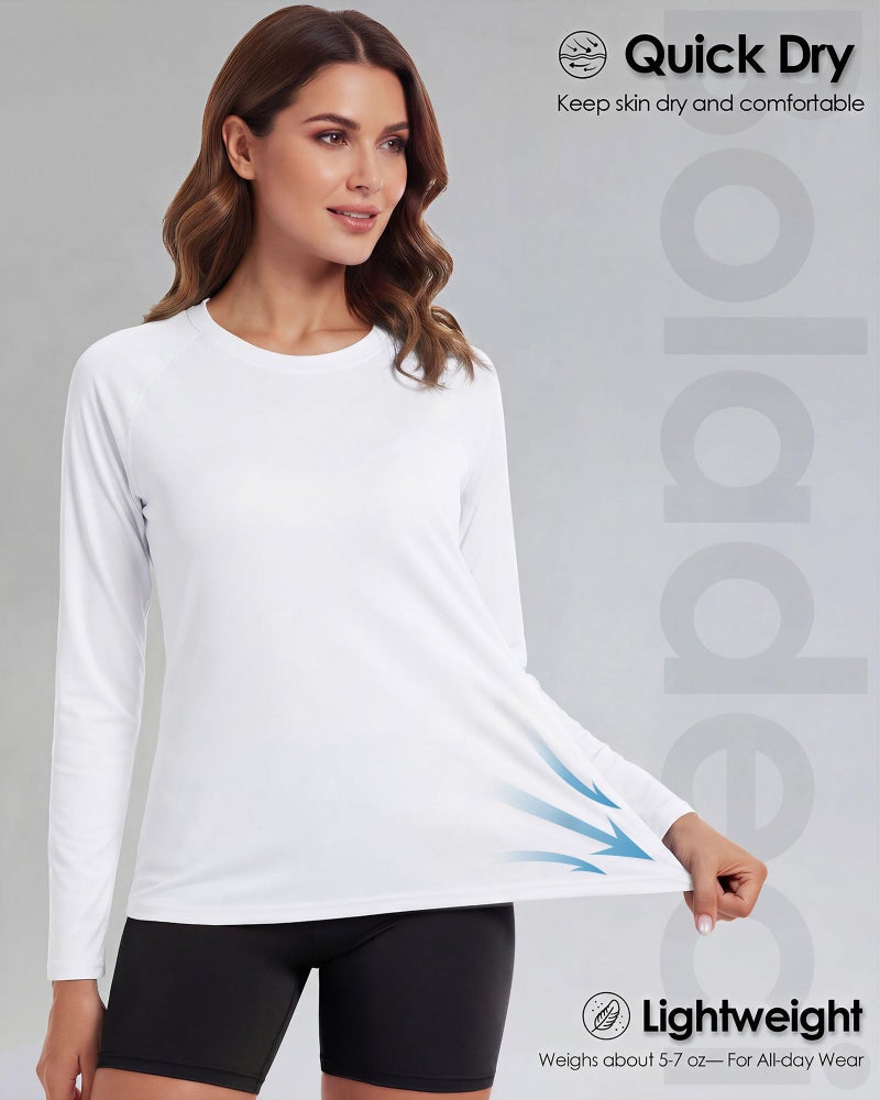 Boladeci Swim Shirts for Woman White Long Sleeve Sun Shirts Uv Protection Rash Guard SPF Cooling Workout XL - Image 4